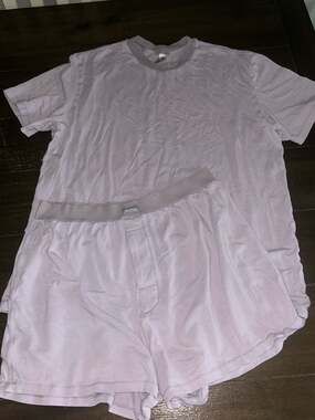 Skims woman’s Cotton Modal Sleep T-Shirt and Boxer Short Set in light purple